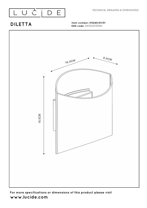 Lucide DILETTA - Applique murale - 1xG9 - Blanc - technique
